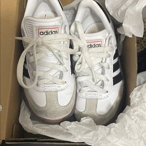 Adidas Kids White and Black Sneakers with Gray Accents